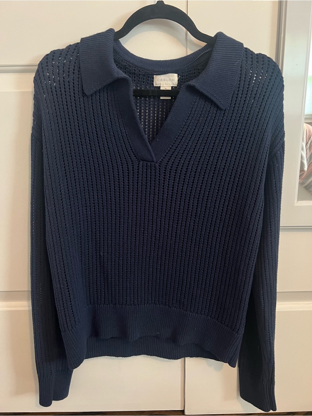 Women’s Caslon Navy Blue Knit Polo Sweater Size Medium